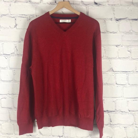 NWOT NAUTICA Red V-Neck Sweater Sz Large - Picture 1 of 6